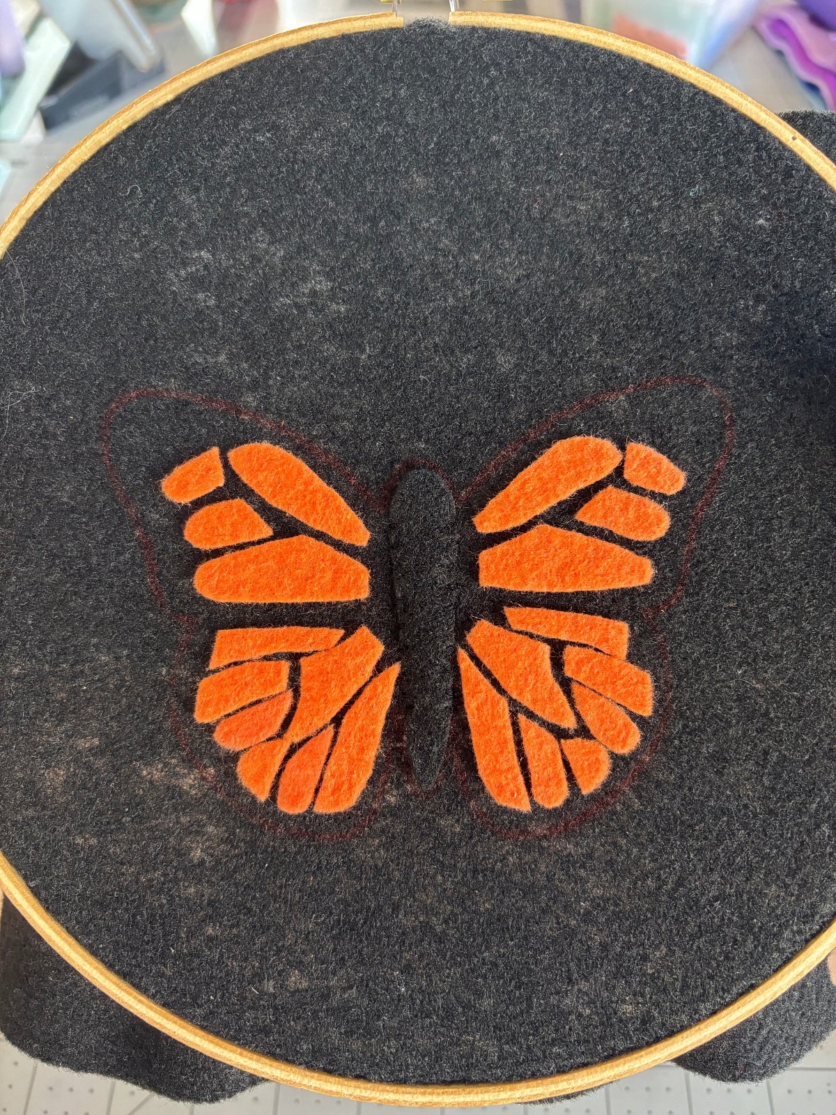 Orange wing details glued onto the front base.