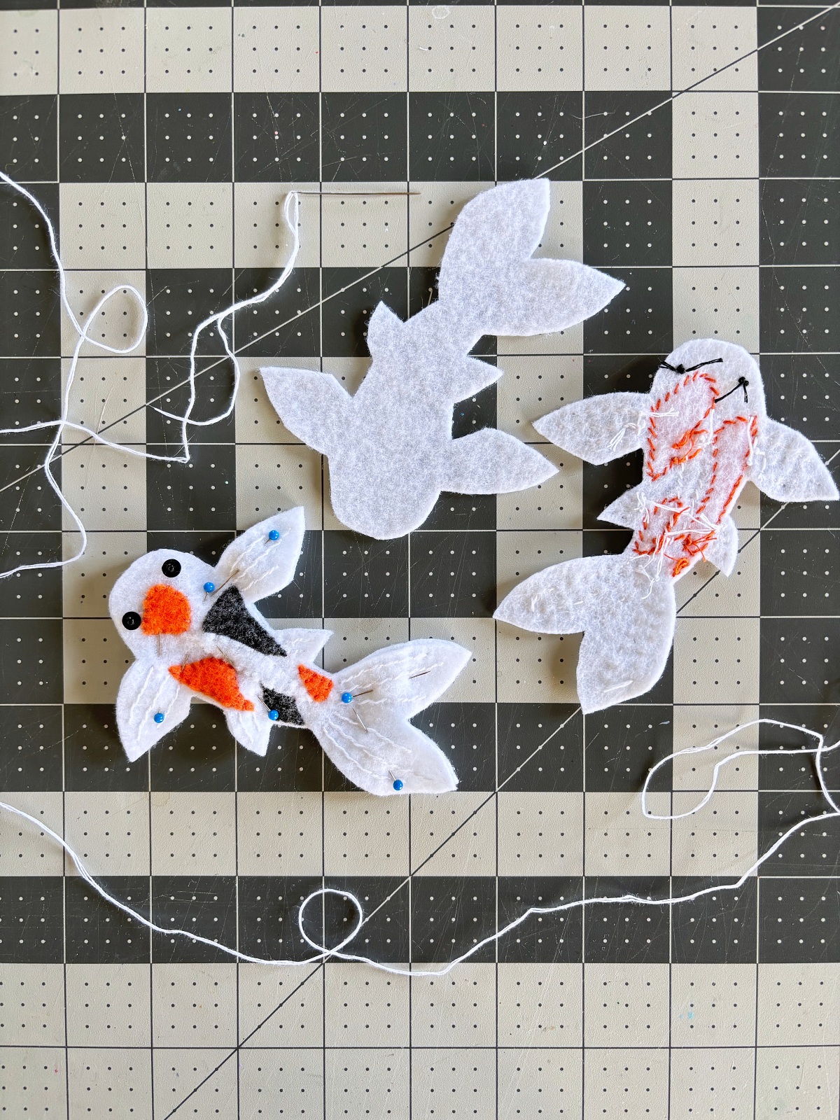 Bases cut out and pinned together to sew.