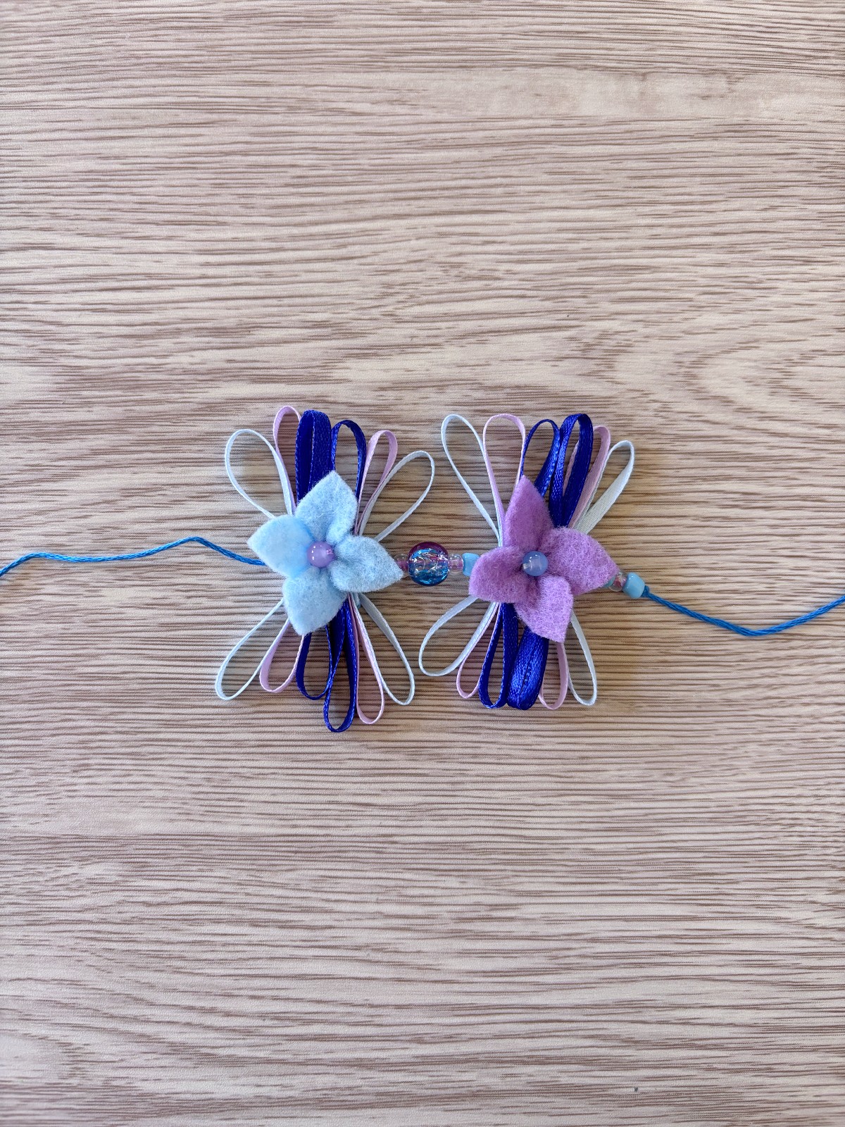 Both purple and blue flower pattern sewn onto the flower crown.