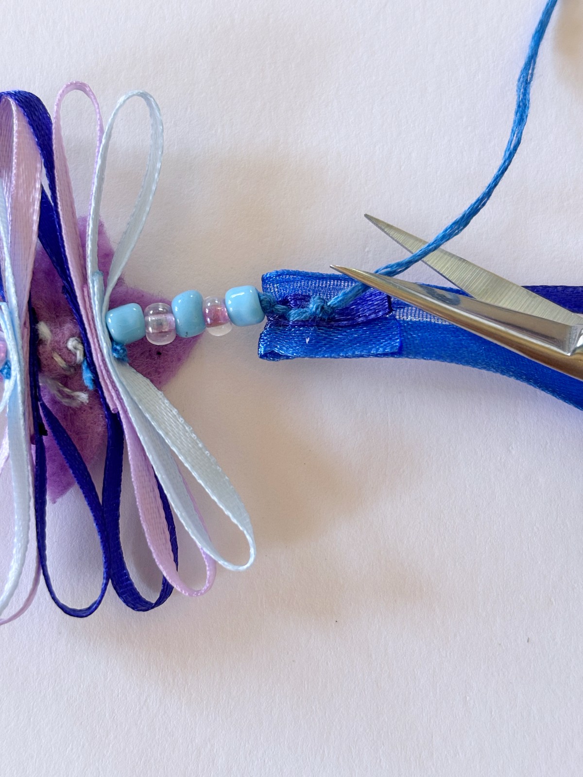 Finished back side of flower crown tie.
