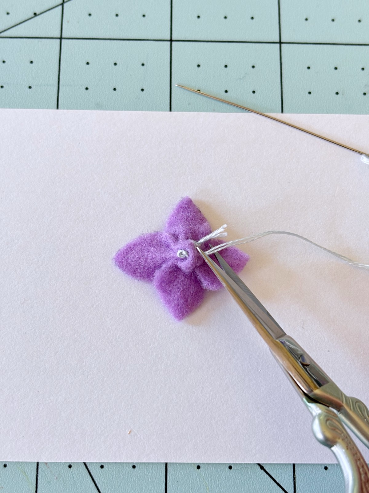 Finished back side of felt flower.