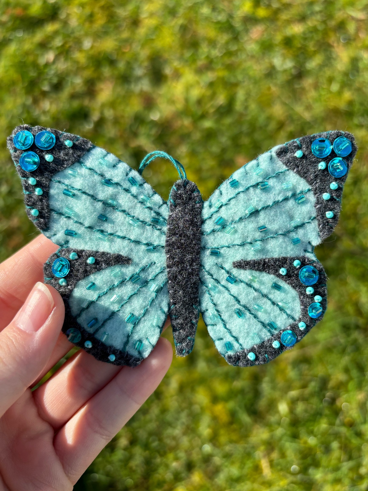 Teal Butterfly Felt Ornament.