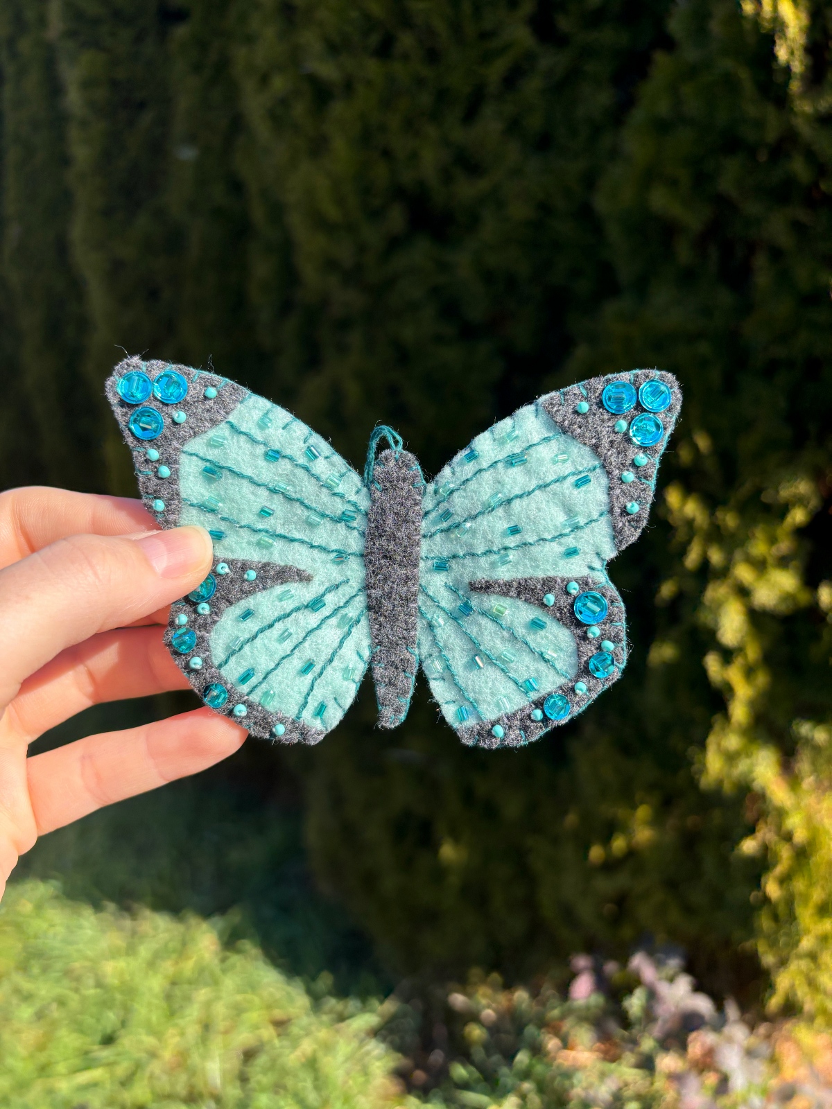 Felt butterfly ornament.