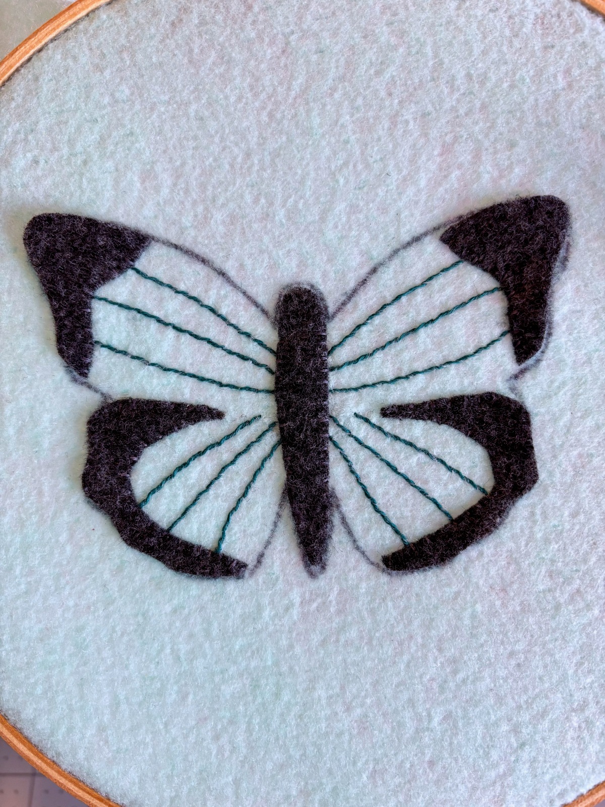 Finished embroidered wing lines.