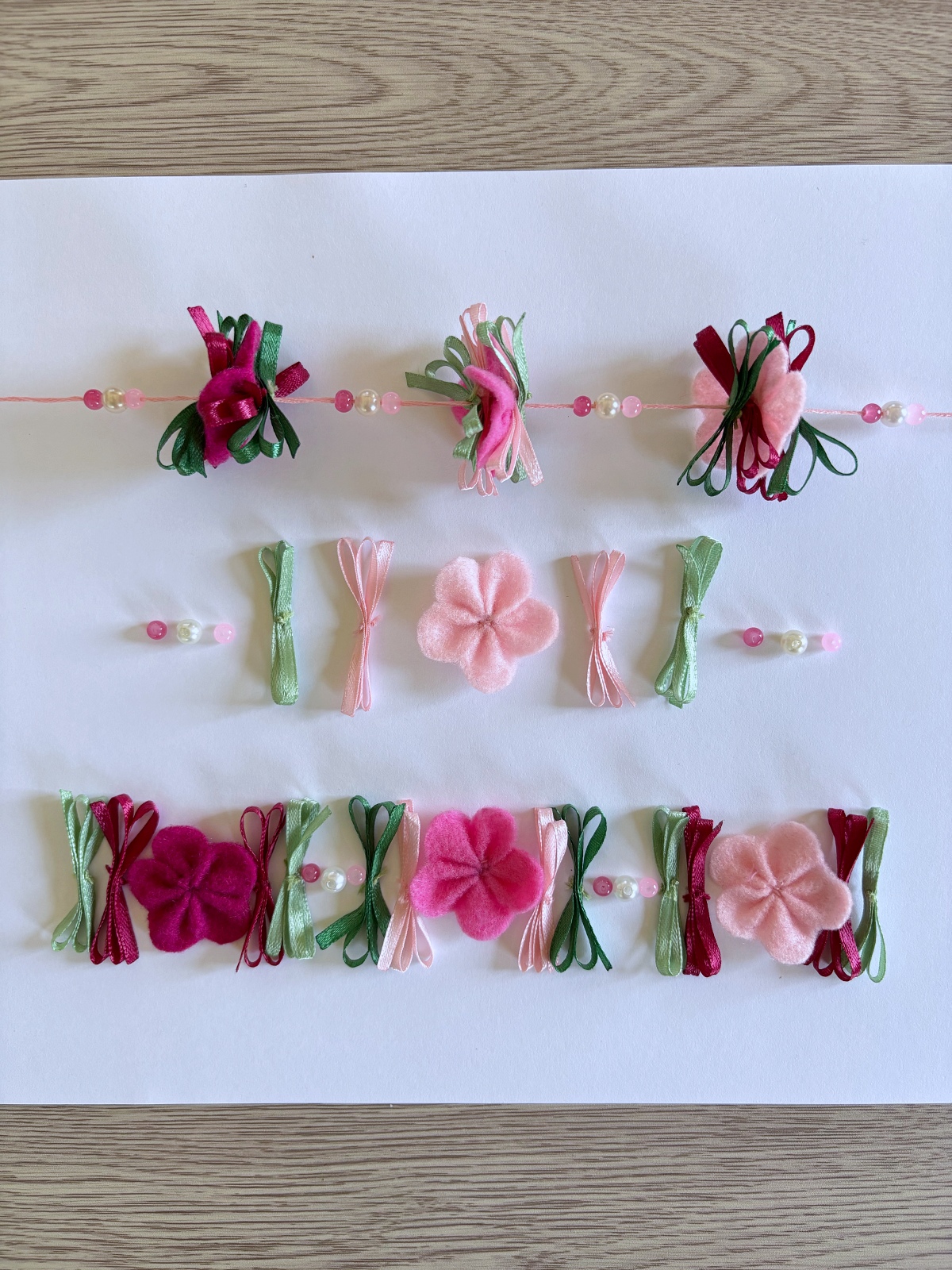 Flower crown pattern displayed flat and on embroidery thread.