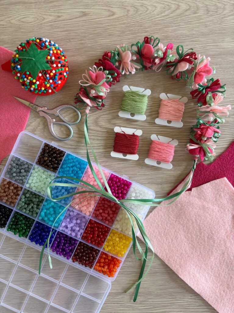 Felt flower crown and supplies.