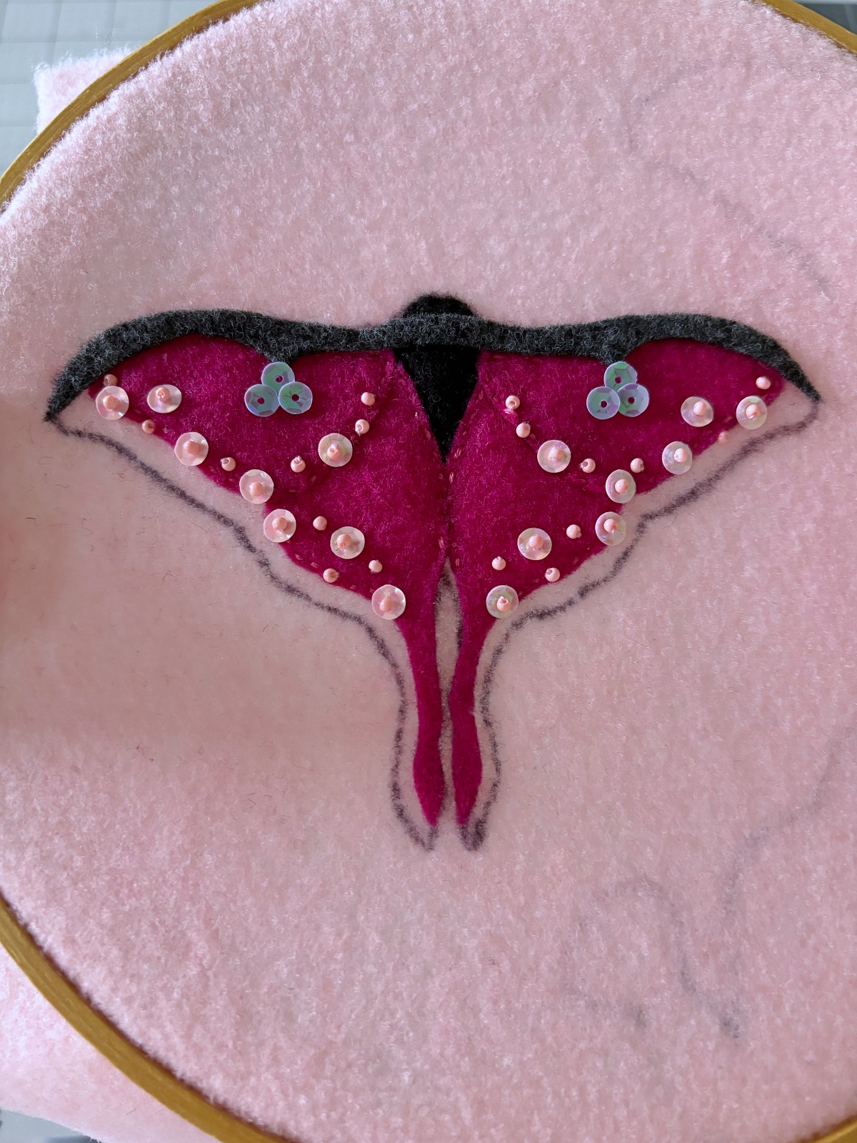 Purple sequins placed on top moth wings.